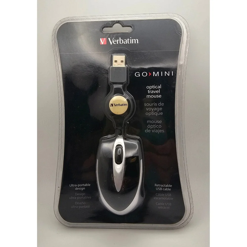 Verbatim Go Mini Optical Travel Mouse Retractable USB Cable Portable